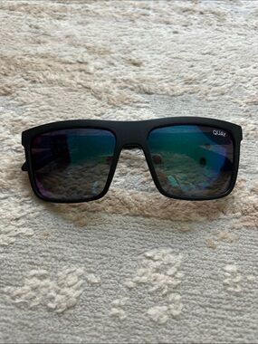 Quay Australia Black Frame Polarized Sunglasses w/Blue-Green Mirrored Lenses